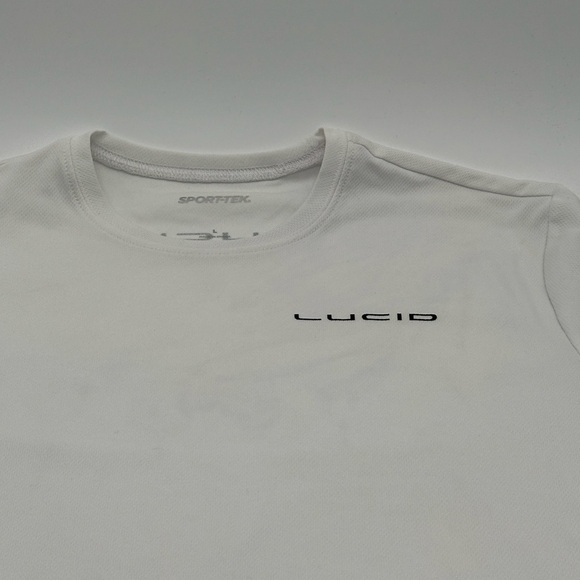 Lucid Motors White Men's T-Shirt size Large crew neck sport tek - Picture 2 of 8